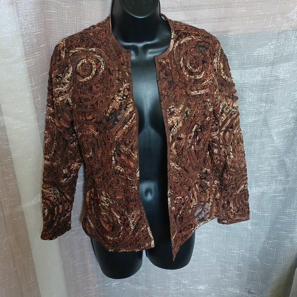 Laura Ashley Brown Sheer Lacy Top/jacket - Petite Small
